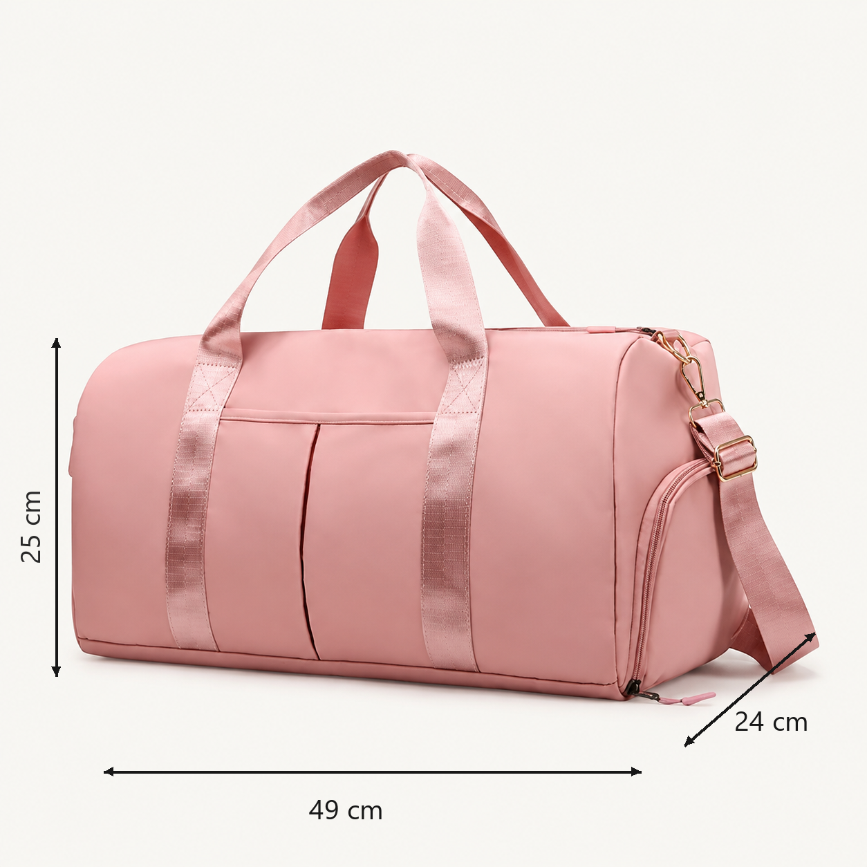 Pink Split Duffel Bag dimensions: 49 cm long, 24 cm wide and 25 cm high.