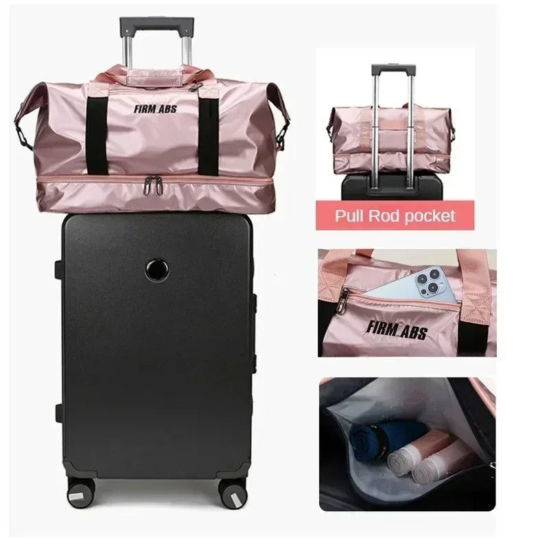 Large Capacity Women'S Fitness Duffel Bag Waterproof Pearlescent Sports Training Handbag with Shoe Pocket Yoga Travel Bag