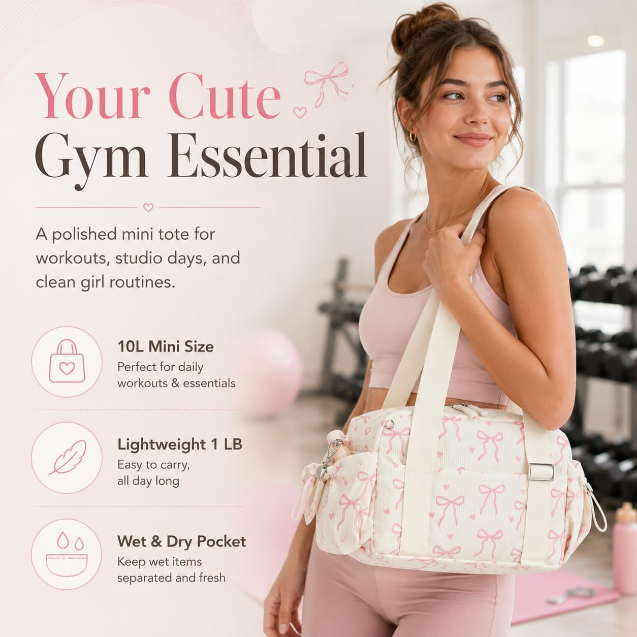 Aesthetic Mini Gym Bag for Women with Wet Dry Pocket, Lightweight Corduroy Dance Ballet Gymnastic Small Tote Bag for Workout Yoga Clean Girl Lifestyle Overnight Weekend Trip