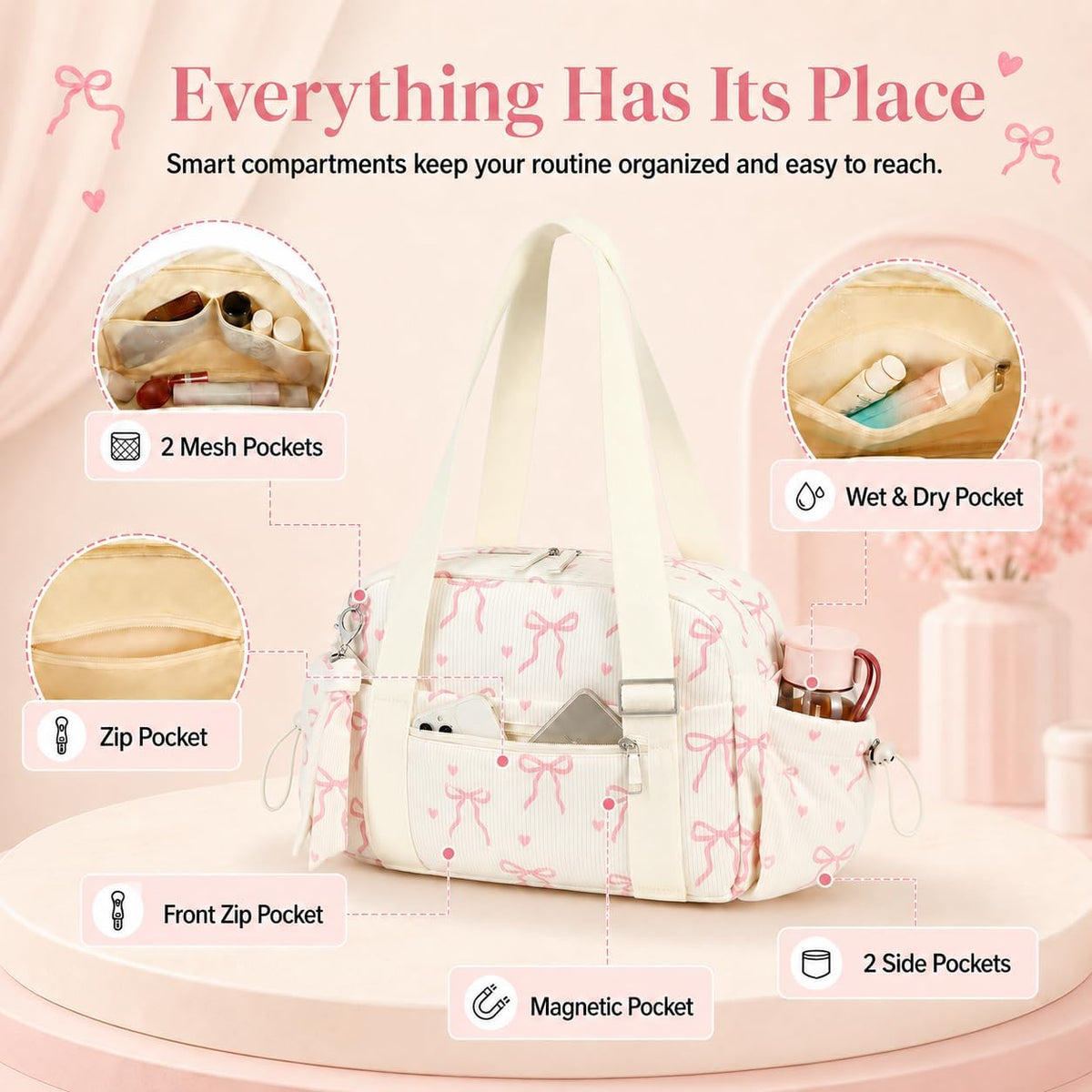 Aesthetic Mini Gym Bag for Women with Wet Dry Pocket, Lightweight Corduroy Dance Ballet Gymnastic Small Tote Bag for Workout Yoga Clean Girl Lifestyle Overnight Weekend Trip