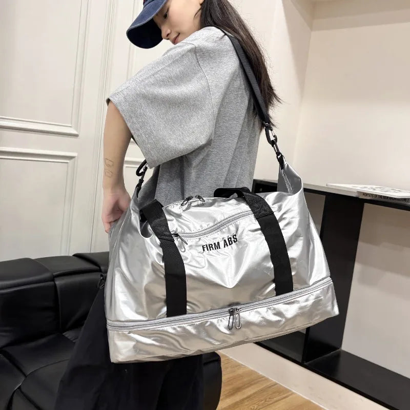 Large Capacity Women'S Fitness Duffel Bag Waterproof Pearlescent Sports Training Handbag with Shoe Pocket Yoga Travel Bag