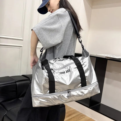 Large Capacity Women'S Fitness Duffel Bag Waterproof Pearlescent Sports Training Handbag with Shoe Pocket Yoga Travel Bag