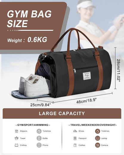 Ultimate Waterproof Gym Bag with Shoe Compartment & Wet Pocket - Your Perfect Travel Companion for Sports and Weekend Adventures