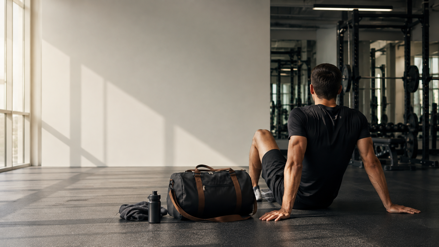 FitPocket duffel beside an athlete after a workout